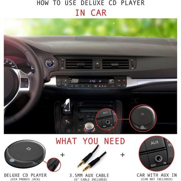 CD Player Portable with 60Second Anti Skip, Stereo Earbuds,Includes Aux in Cable - Picture 3 of 6